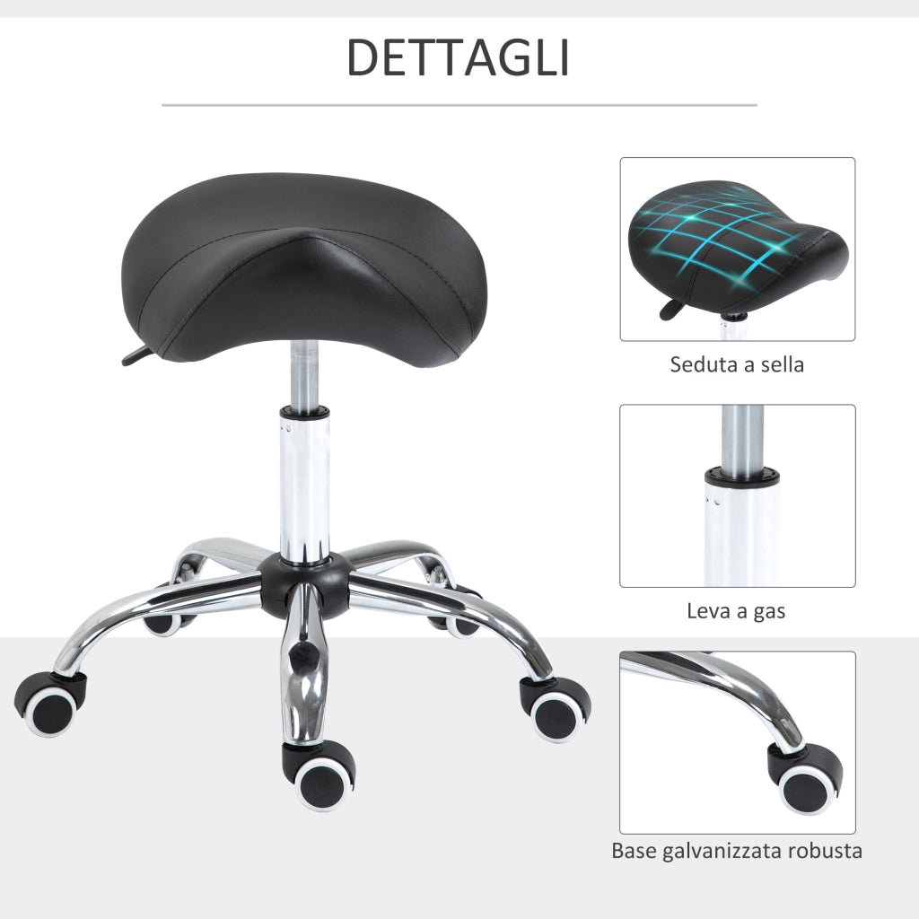 Sgabello da Lavoro Regolabile con Ruote ¨C zephmum ¨C Nero 52x53x49-61cm