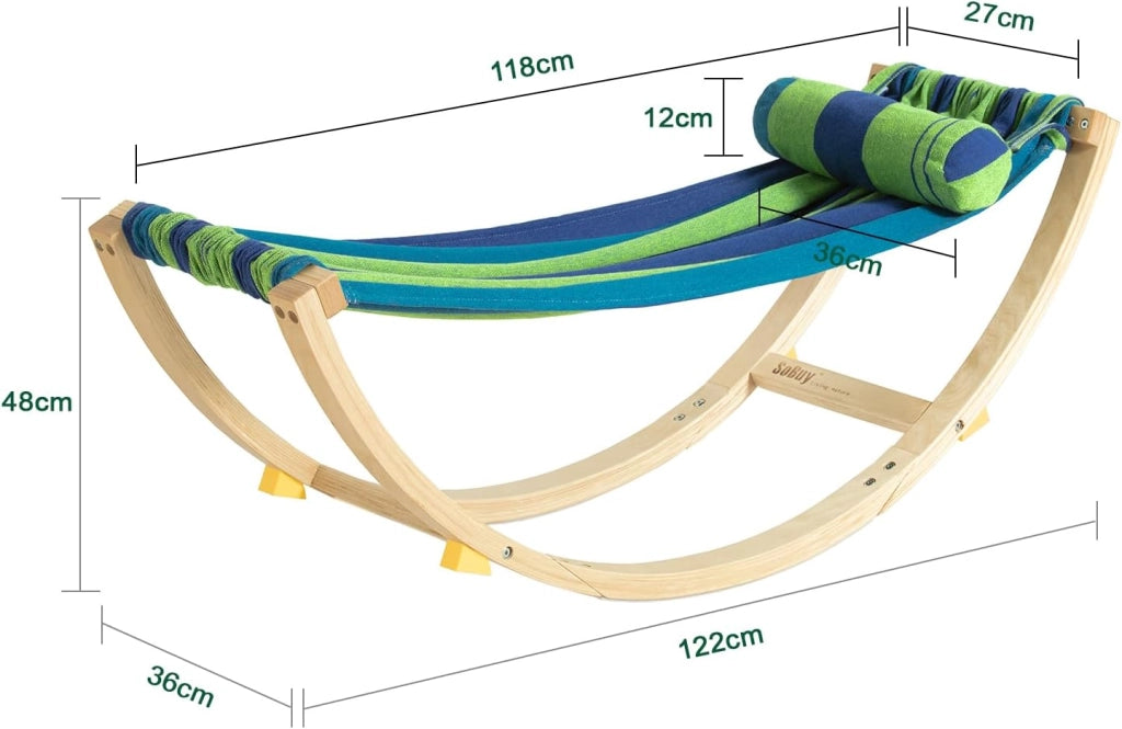 Amaca da Giardino Sdraio a Dondolo per Bambini Poltroncina per Bambini Lettino Prendisole in Legno con Dispositivi di Sicurezza per Cameretta o Giardino 122x36x48cm KMB16-J