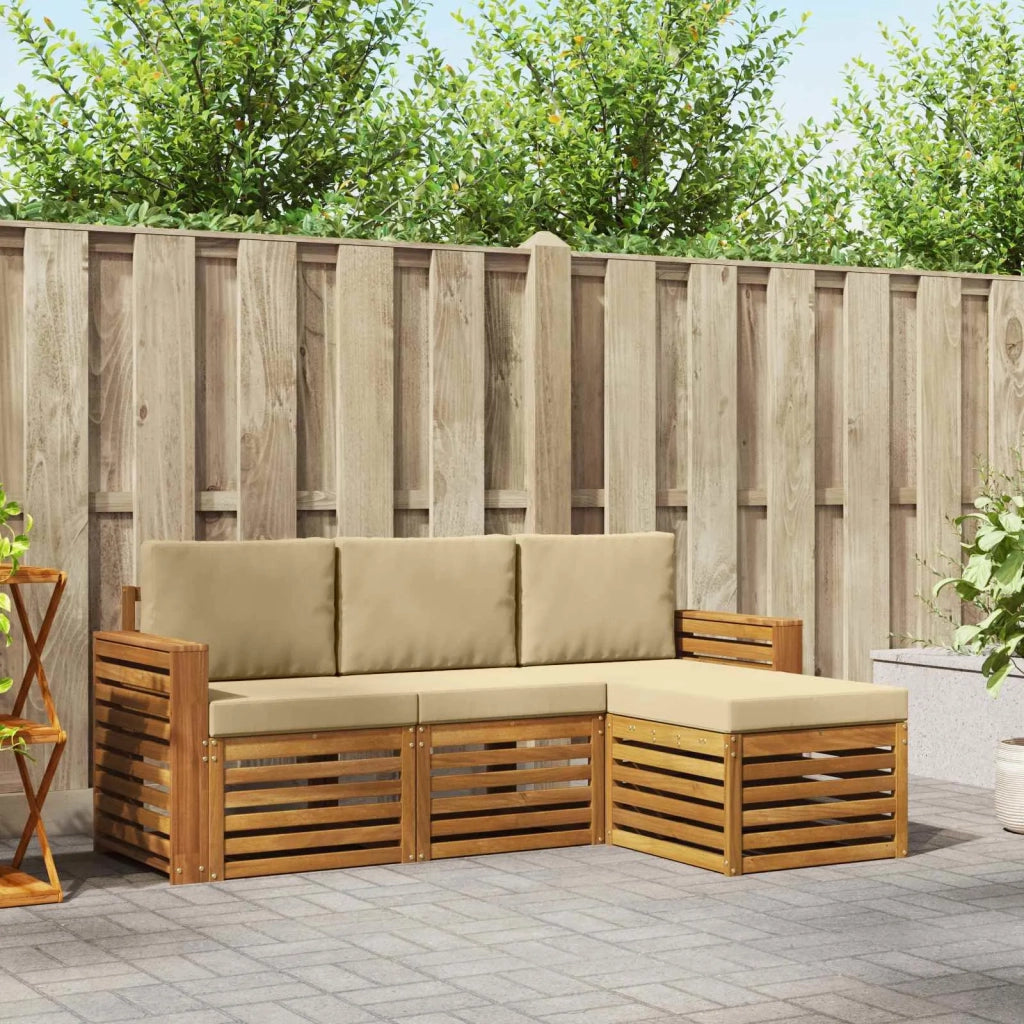 Set di divani da esterno con cuscino 4 pcs Naturale e Beige