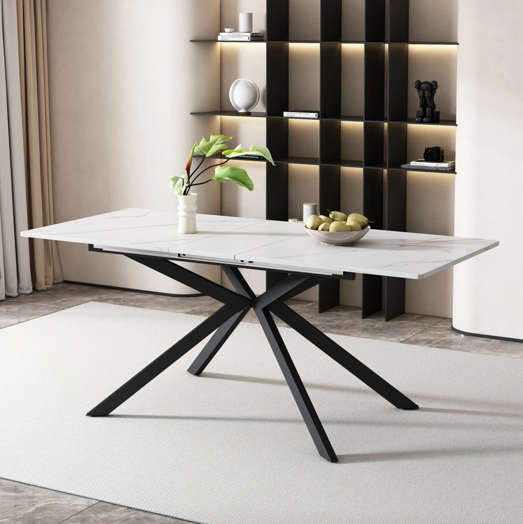 Tavolo da pranzo allungabile con piano in MDF e struttura in metallo nero e bianco