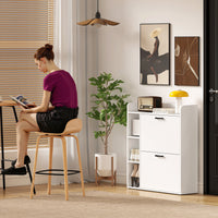 Scarpiera Slim 83x24x90.5 cm per 15 Scarpe con 2 Cassetti Ribaltabili e 3 Vani Aperti Bianco