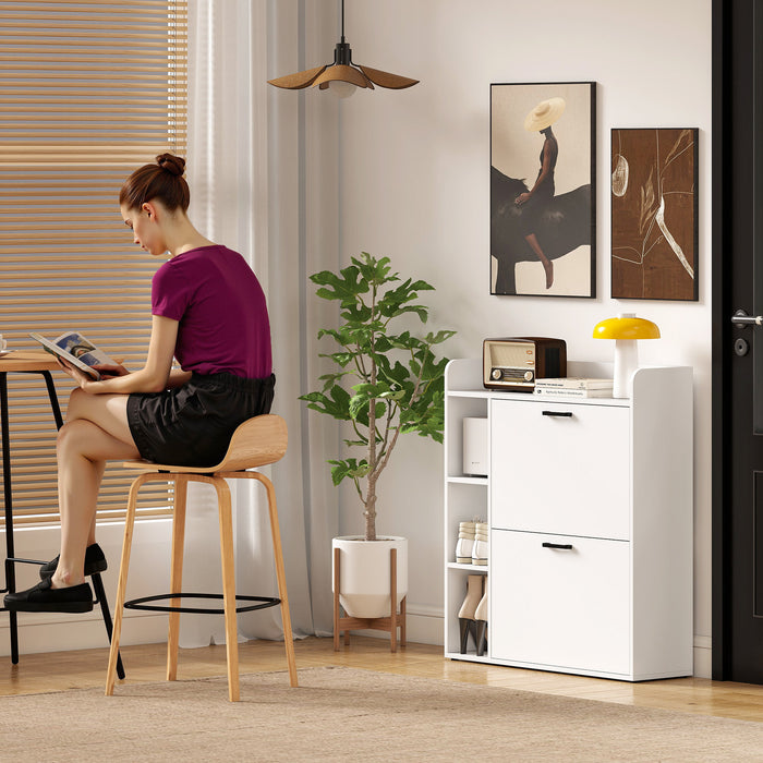 Scarpiera Slim 83x24x90.5 cm per 15 Scarpe con 2 Cassetti Ribaltabili e 3 Vani Aperti Bianco