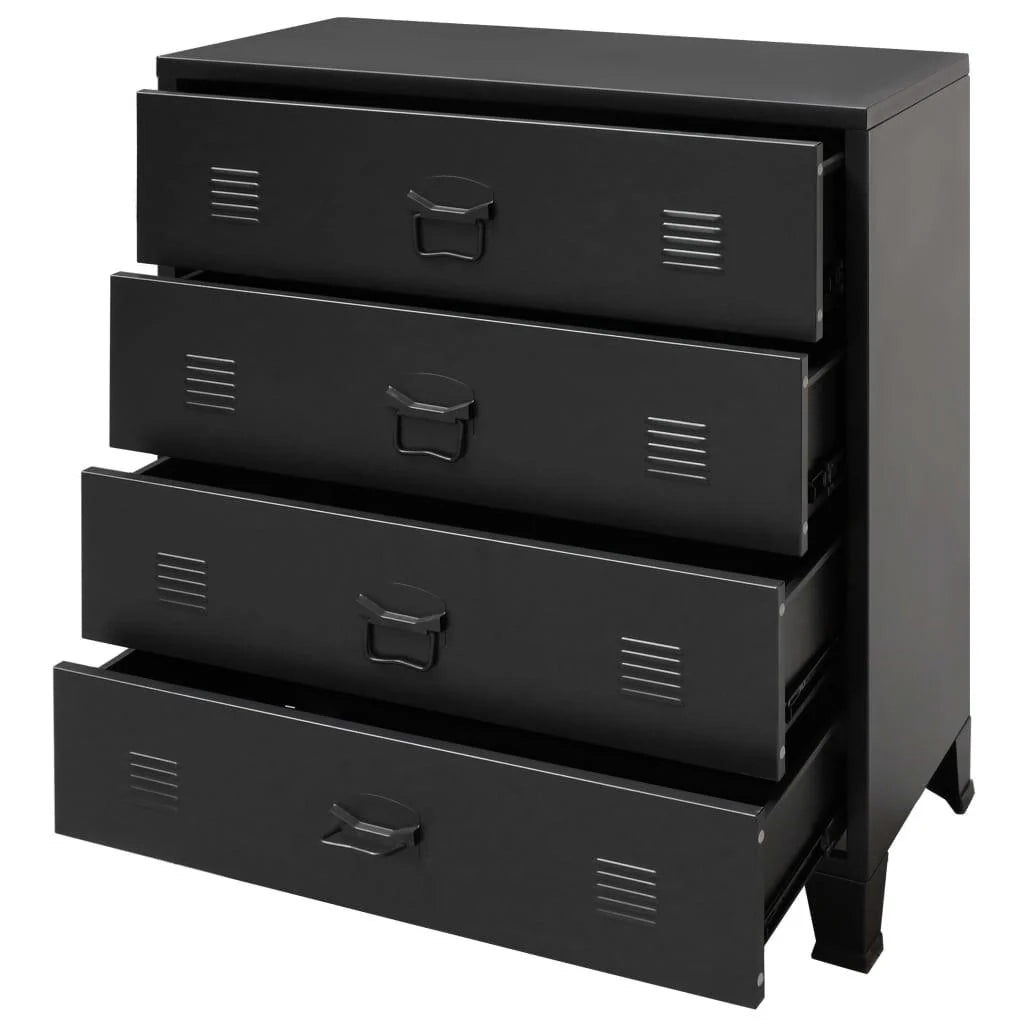 Credenza/mobiletto/consolle/mobile contenitore in metallo in stile industriale con cassetti 93 cm nero 4402223