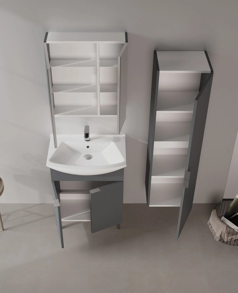 Set mobile lavabo con specchio (2 pezzi) "Purus 65" - 65 x 50 x 83 cm - Antracite opaco