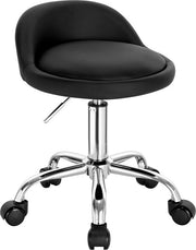 Bancoposta con ruote, Sedia da lavoro, regolabile in altezza, Sedia da lavoro con ruote, Sedia da lavoro con schienale basso, Sedia da lavoro in legno nero, altezza seduta 43-54,5 cm, pelle in pvc