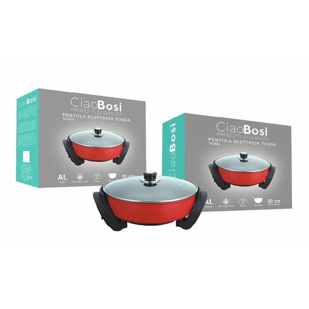 Trade Shop - Pentola Elettrica Padella Casseruola Tonda Antiaderente 30cm 1500w Cucina Tx-9809 -
