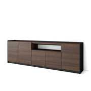 Credenza, Mobile, Cucina, 260x80x37 cm, 5 Porte, grande stoccaggio, Rovere scuro e Nero