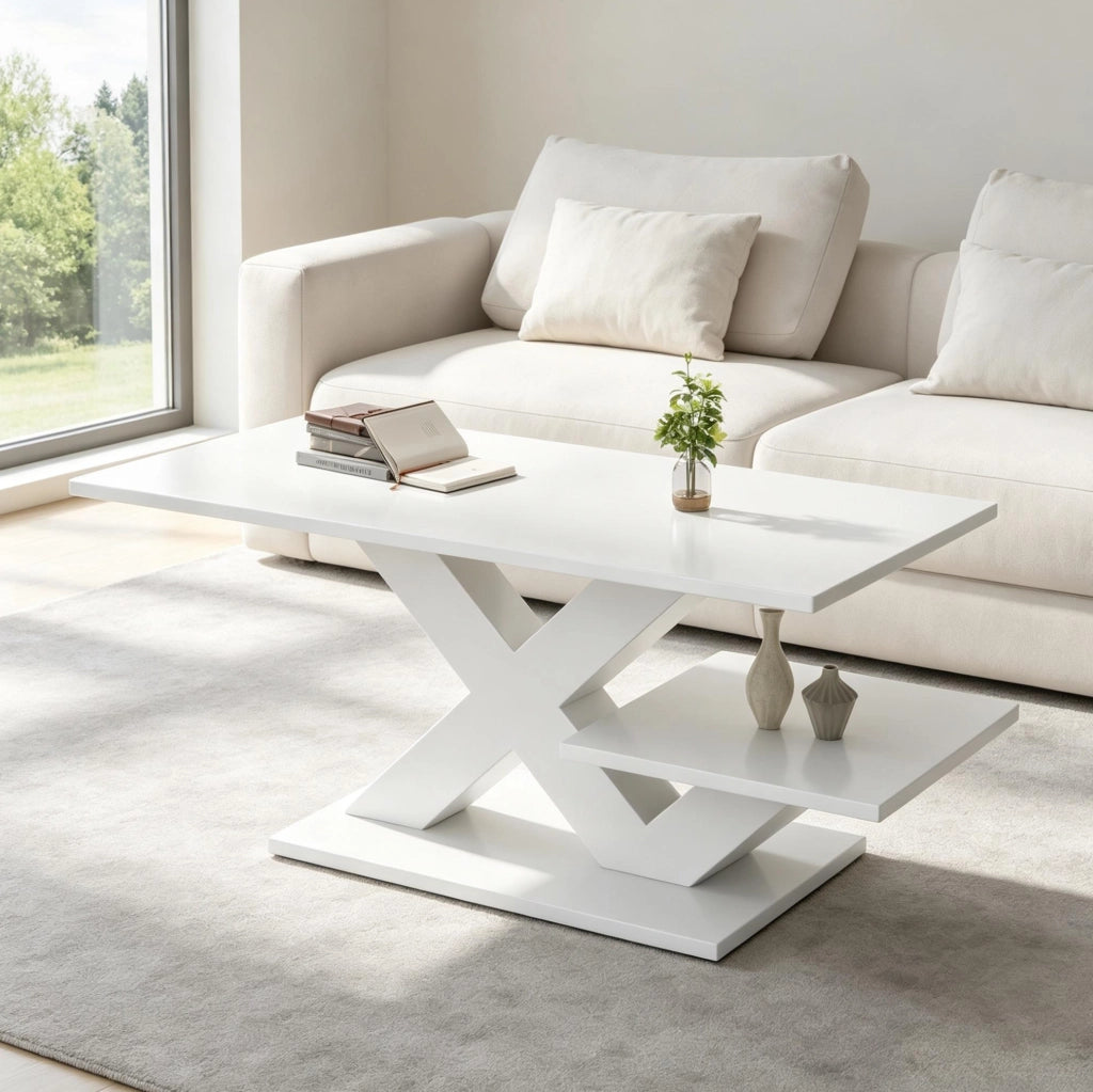 Tavolino da caffè bianco lucido in MDF 100x48x45 cm
