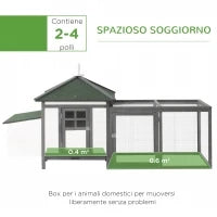 Pollaio da Giardino Prefabbricato in Legno 196x76x97cm, Bianco e Grigio