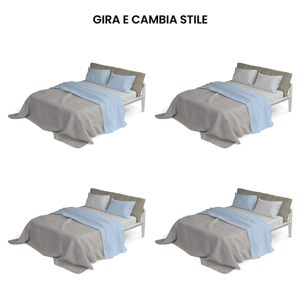 Set Lenzuola 1 Piazza e Mezzo Sopra Sotto e Federe Doubleface Azzurro/Grigio Chiaro