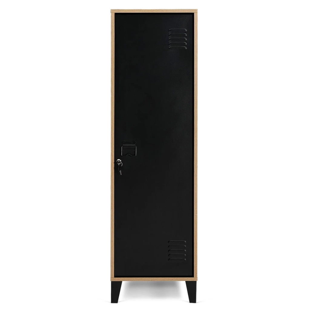 IDMarket - Armadio ESTER in legno con anta in metallo nero, design industriale