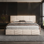 Letto imbottito 140x190 con testiera regolabile; velluto beige