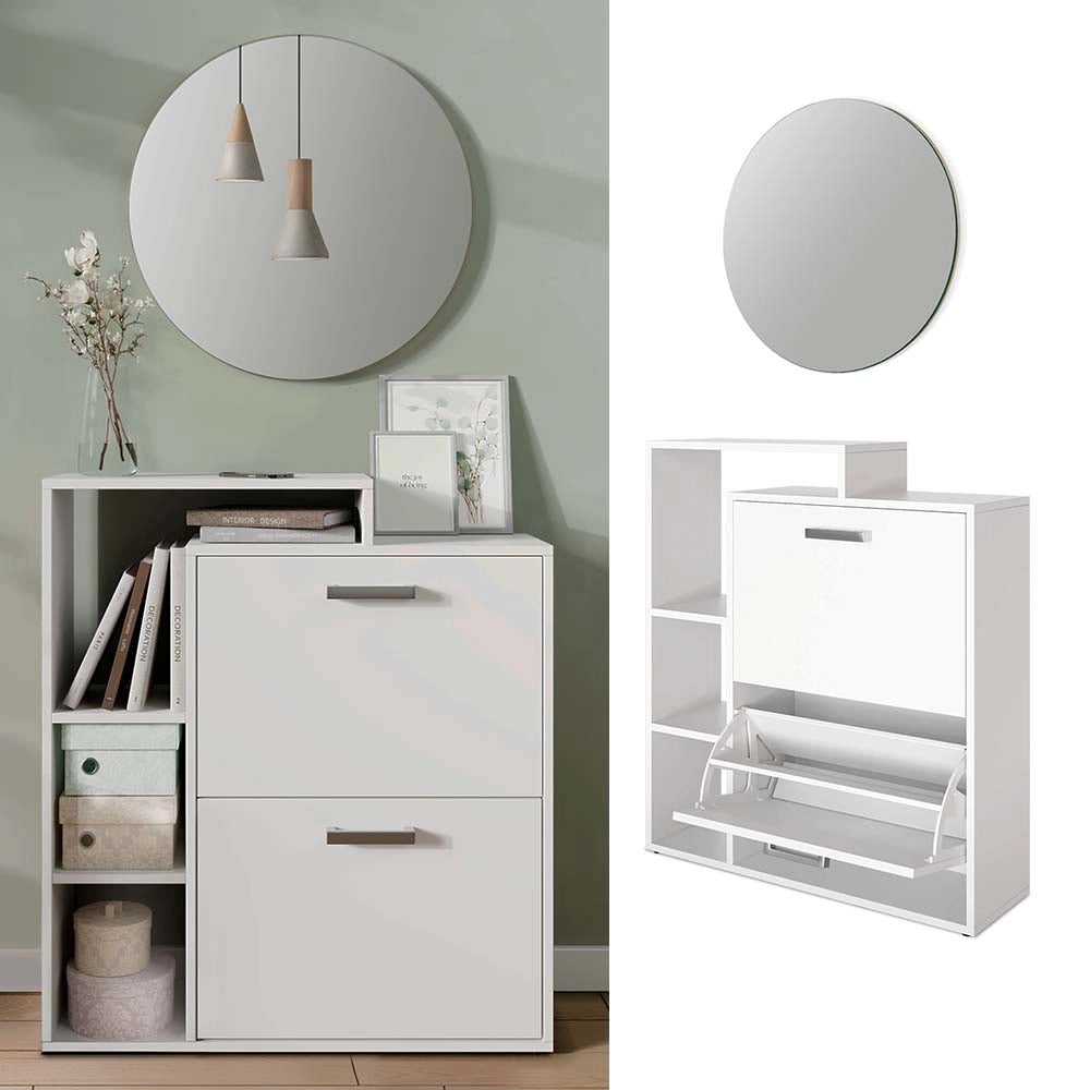 Vicco Scarpiera Bianco 2 parti, con specchio