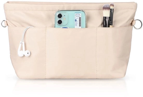 Organizzatore per borsa, tasorganizzatore in nylon con chiusura per chiave, tasche interne impermeabili per organizzatore per borsa (beige, dimensioni extra grandi)