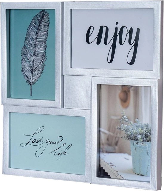 Supporto per foto 4 foto - Argento - Adatto per decorazione da tavola - 1 pezzo - Vetrata