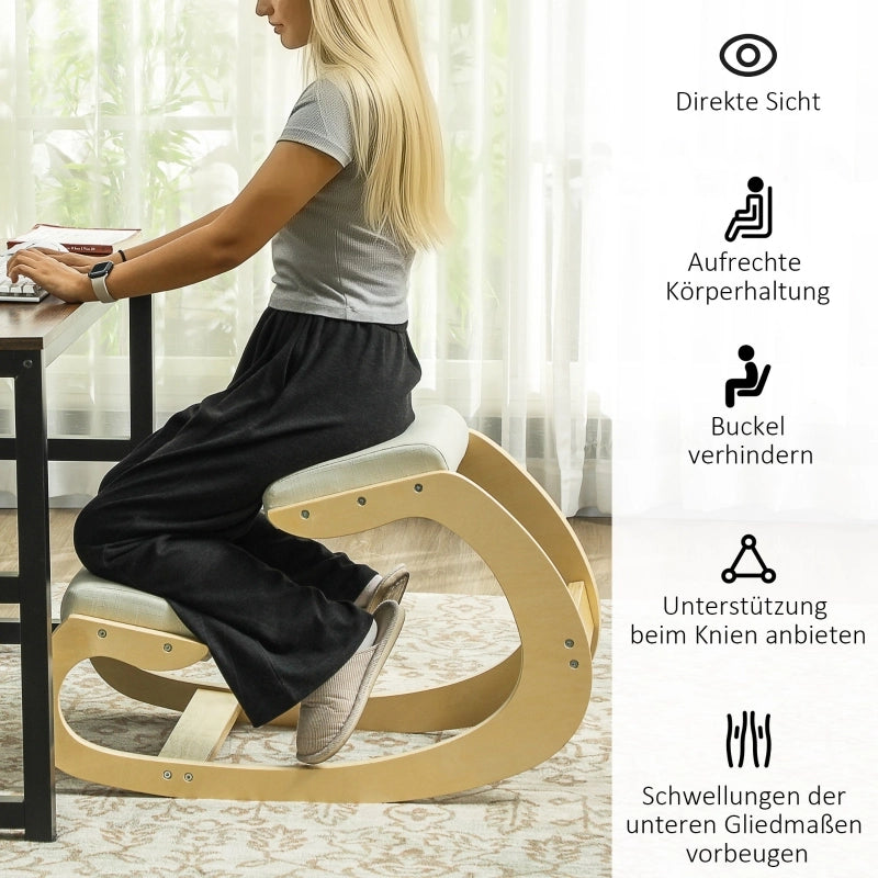 Sedia ergonomica a dondolo per home office e meditazione con supporto posturale in legno bianco crema