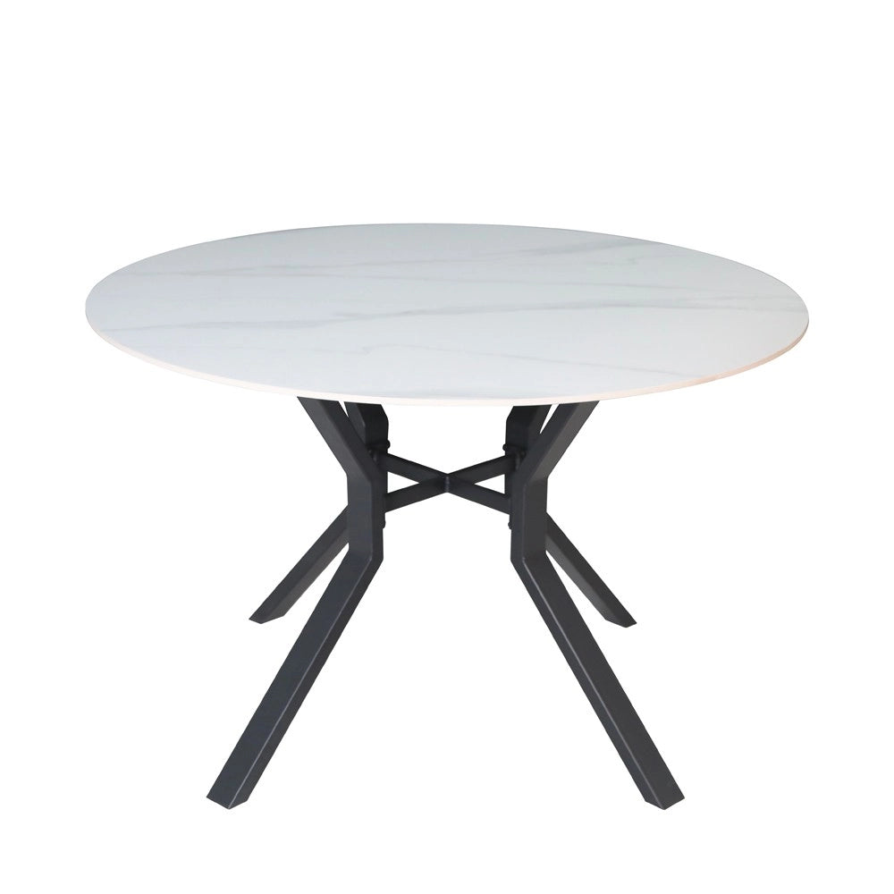 Tavolo rotondo fisso Aurora con piano in ceramica bianco lucido e struttura in metallo nero
