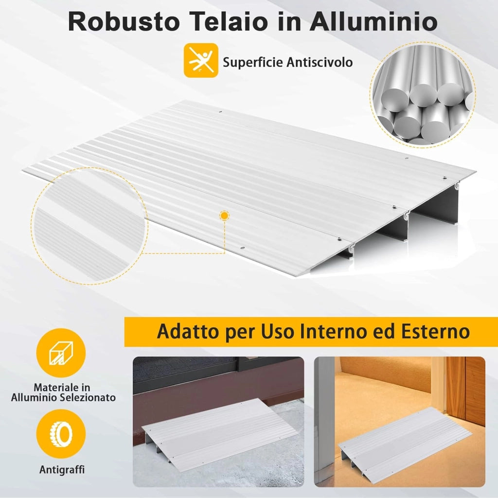Rampa per Soglia Porta, Rampa d'Accesso in Alluminio con Altezza Regolabile, Superficie Antiscivolo, Portata 317 KG (8,5 cm)