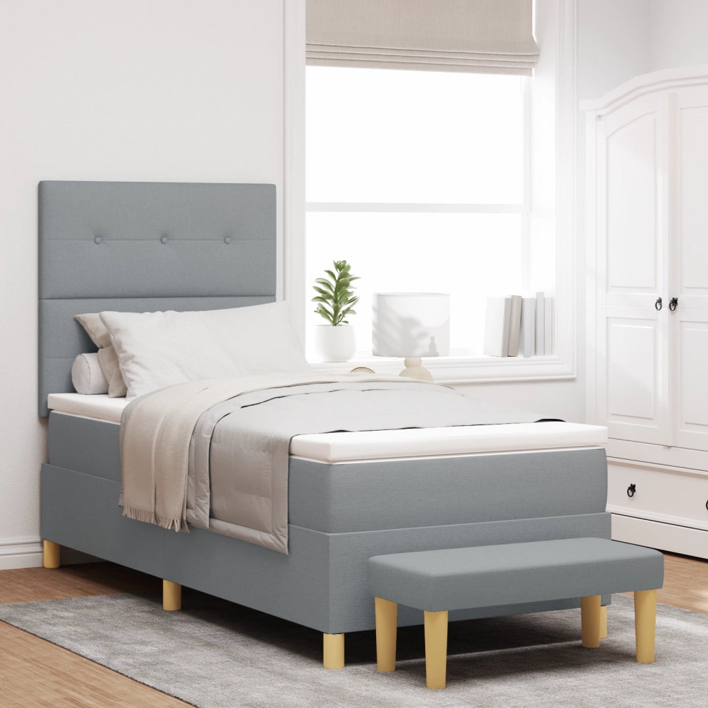 Letto a Molle con Materasso e Panchina Grigio Chiaro 90x190 cm Tessuto