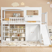 Letto a castello con scivolo e armadio in legno massello e MDF 90x200 cm