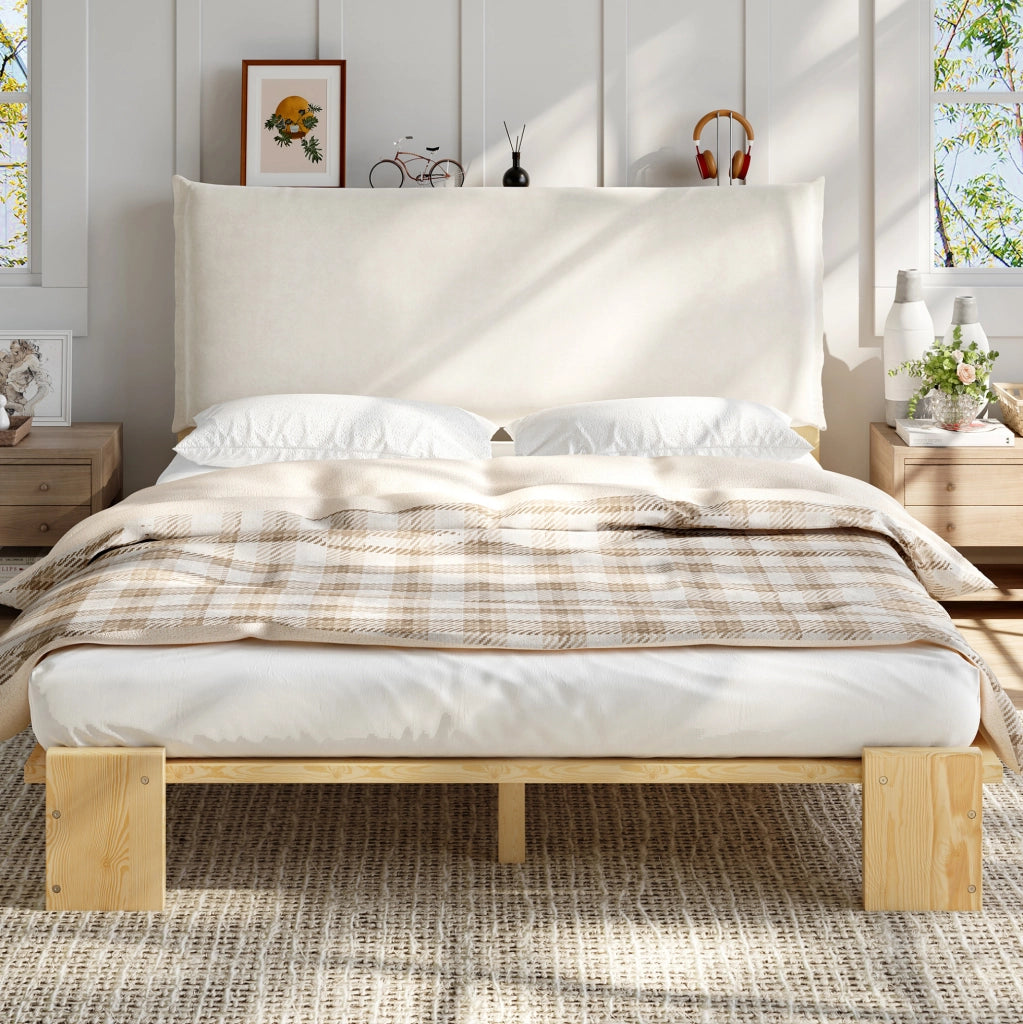 Letto imbottito 140 x 200 cm con schienale imbottito; pino e compensato; naturale