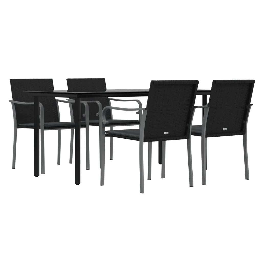 Set Pranzo da Giardino 5pz con Cuscini in Polyrattan e Acciaio