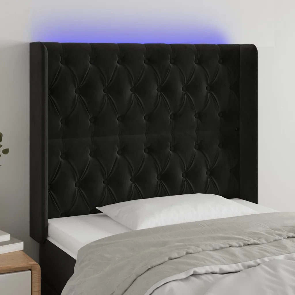 Testiera | Testata a LED nero 93x16x118/128 cm in Velluto