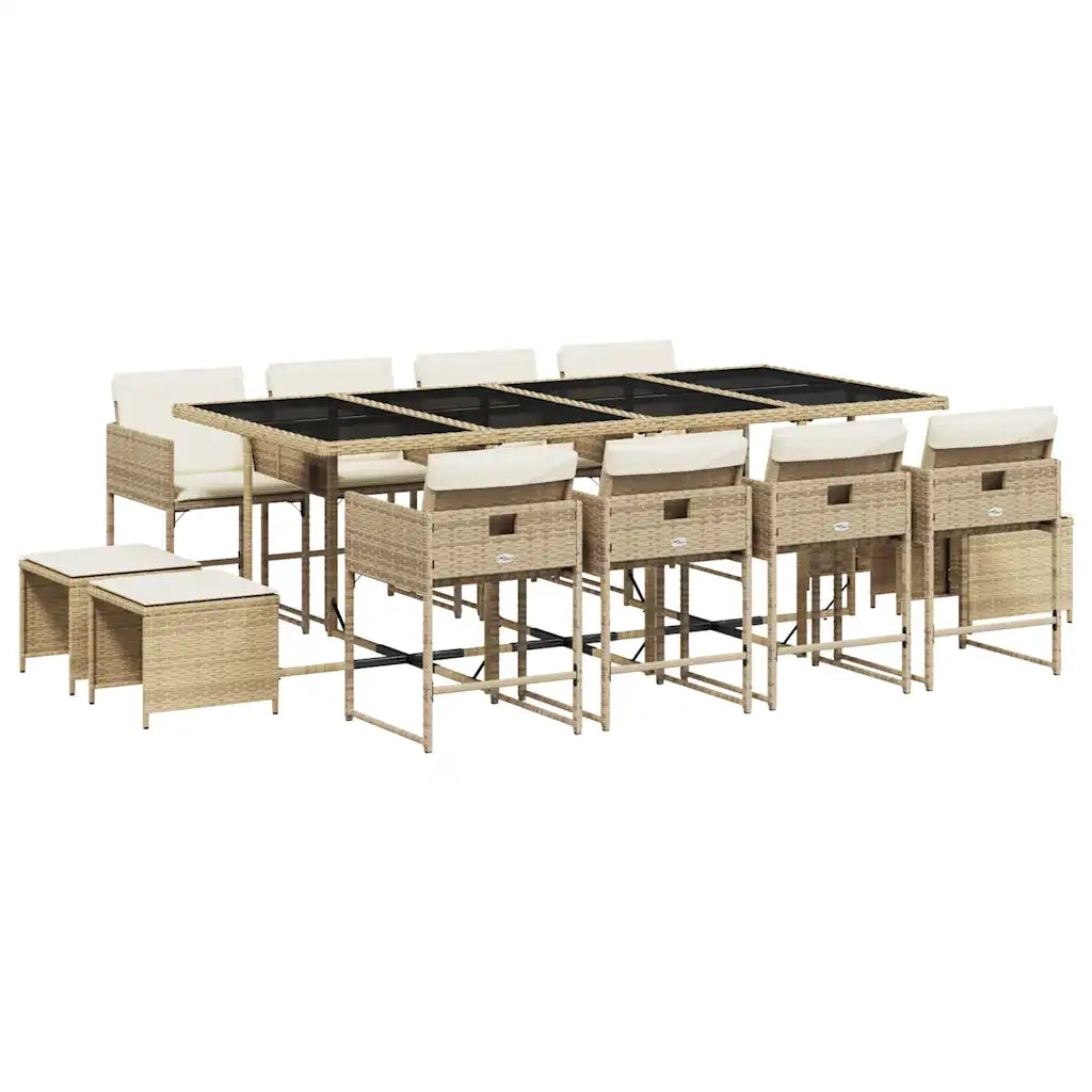 Set da Pranzo da Giardino 13 pz con Cuscini Beige in Polyrattan 3211342