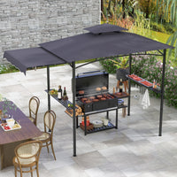 Gazebo per barbecue 250 x 203cm con tendalino laterale tetto a 2 livelli 2 ripiani laterali-Rifugio per barbecue Grigio scuro