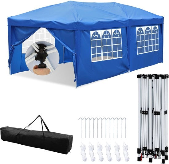 Pavilione da giardino e campeggio Opportuno da montare con pareti laterali 3x6m Blu