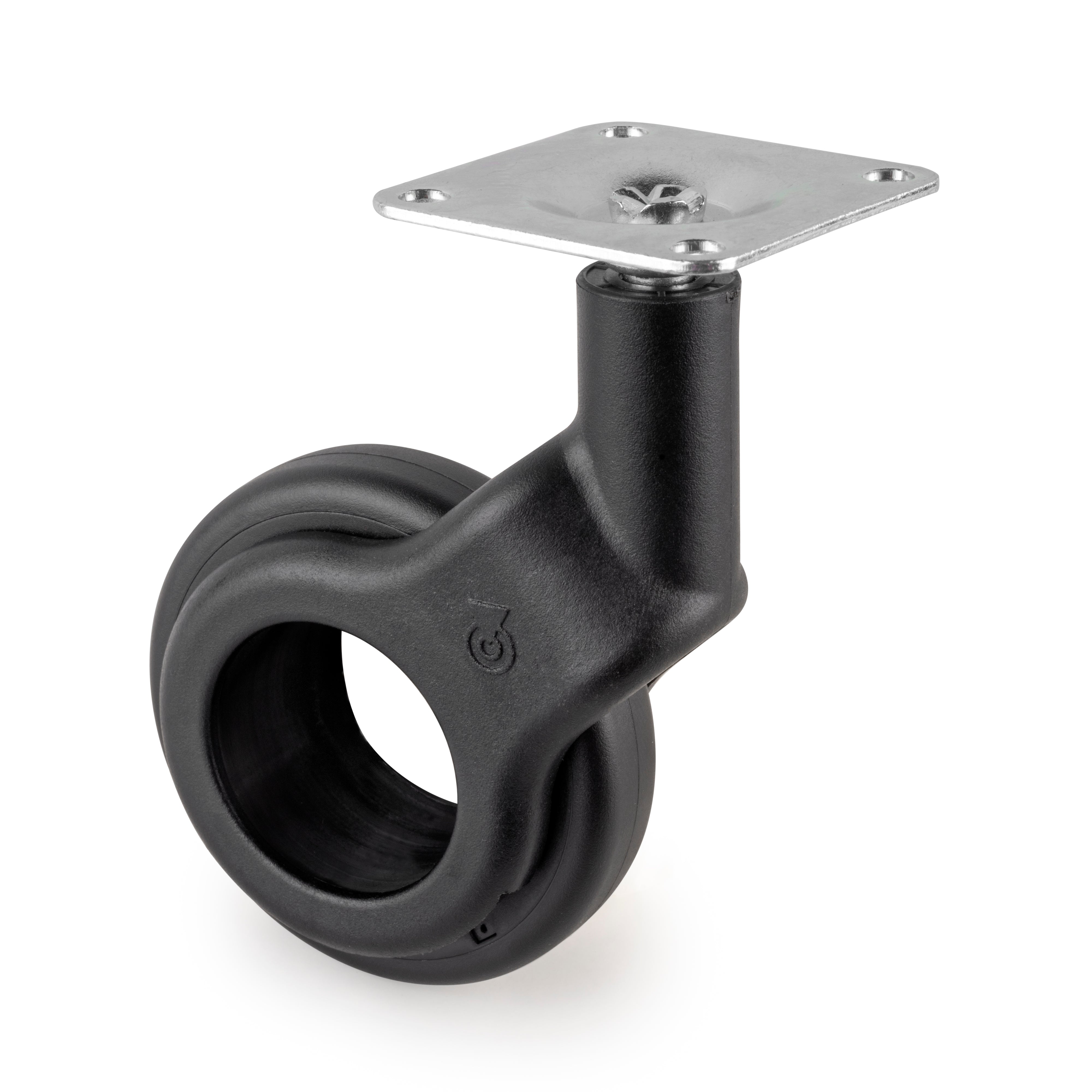 Kit 4 Ruote per Mobili Ø50 mm in Plastica e Acciaio Emuca Nero