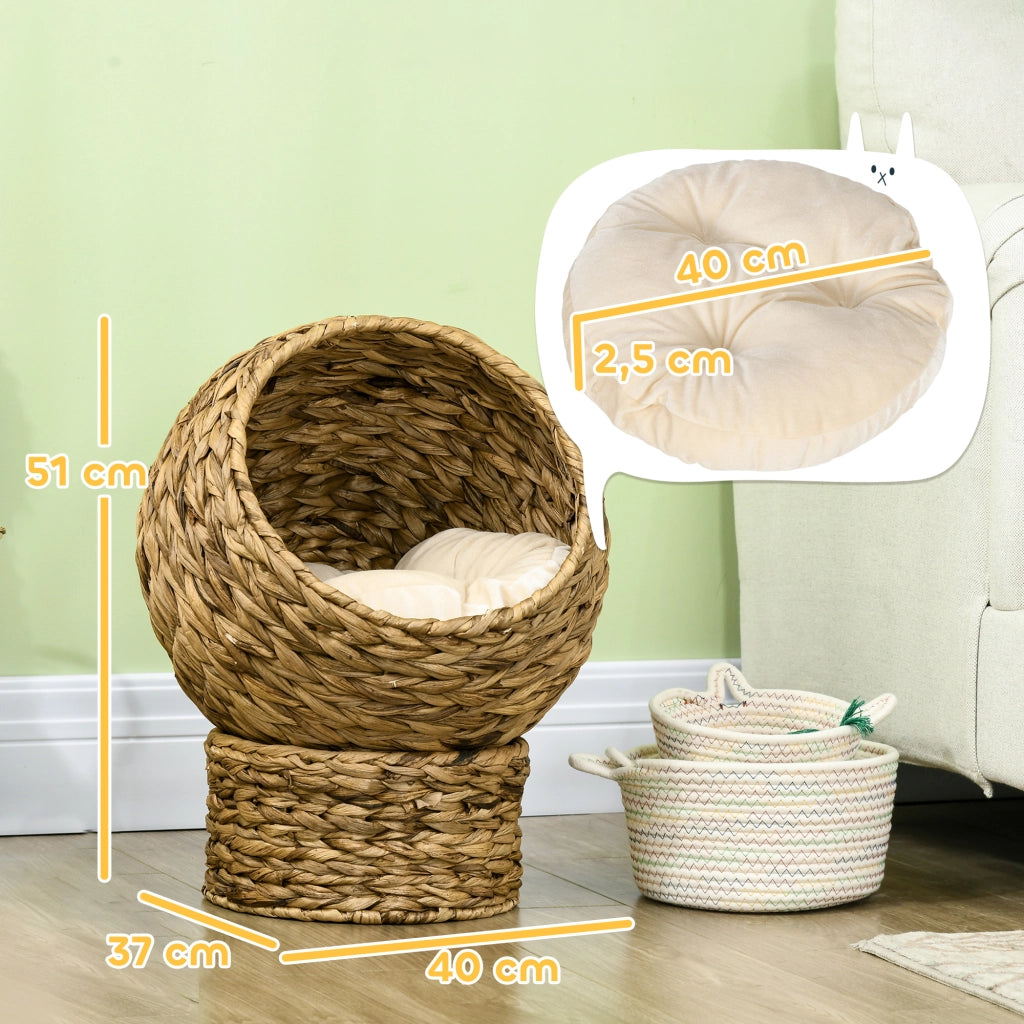 Casetta per Gatti in Rattan con Cuscino ¨C Zephmum ¨C Marrone 40x37x51 cm