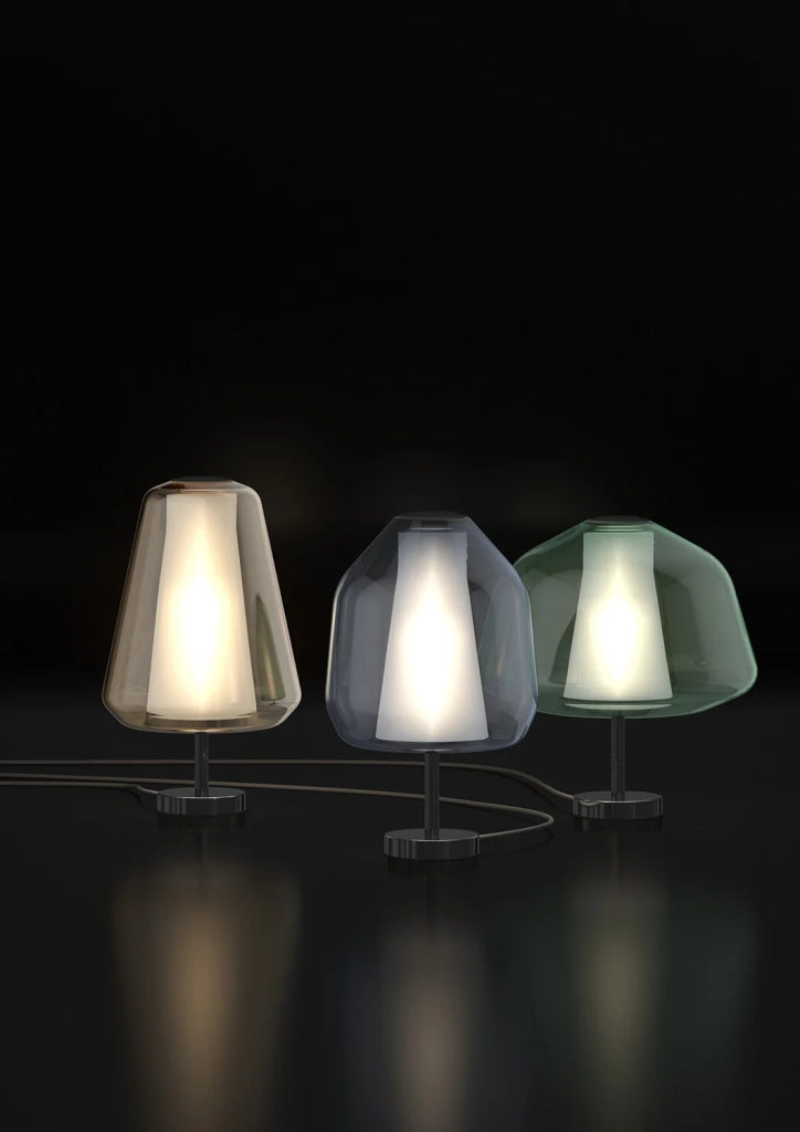 Lampada Contemporanea Double Skin Beta Metallo Cromo Vetro Blu 1 Luce E27
