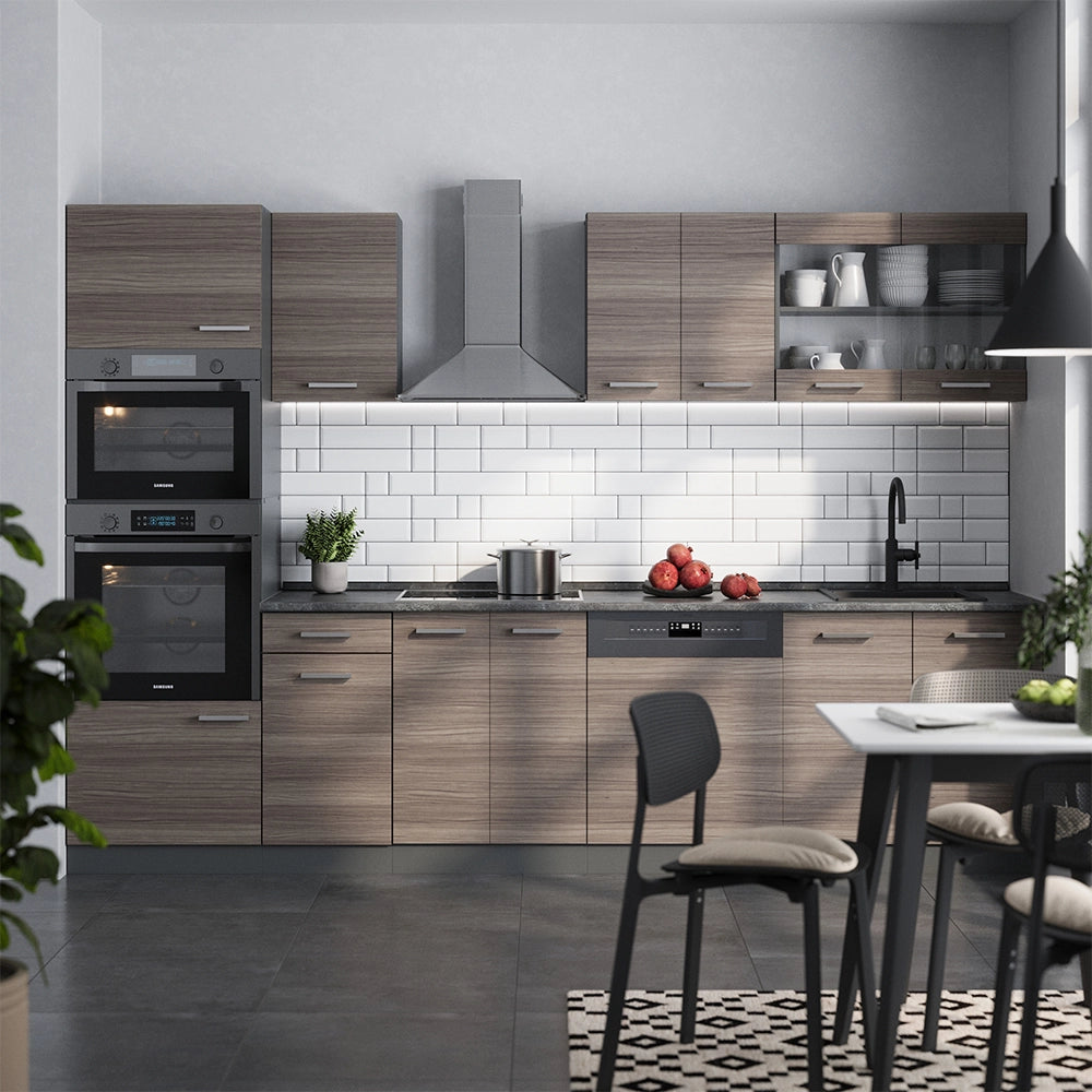 Vicco Cucina componibile Grigio nobile/antracite 300 cm con armadio alto, PL Marmo