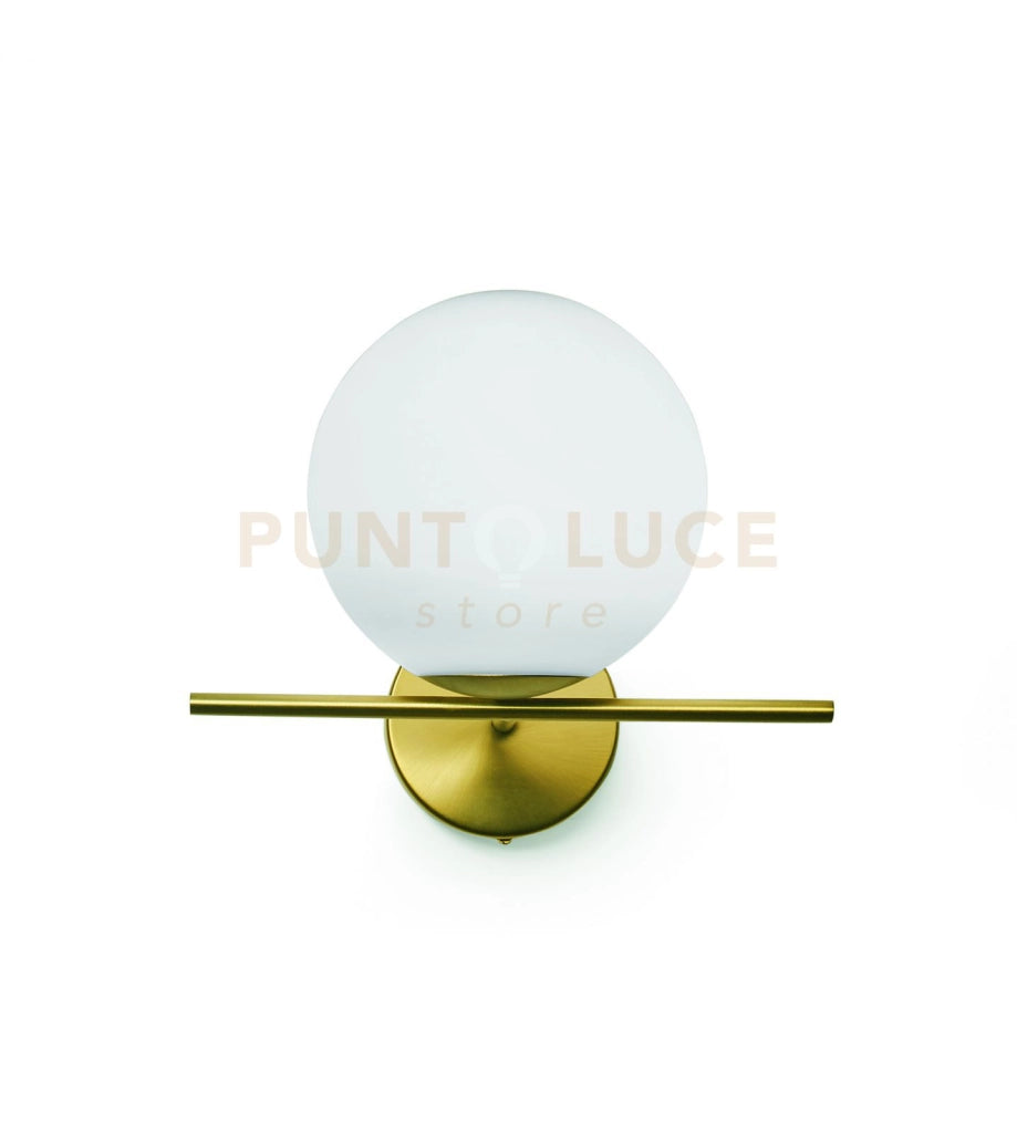 JUGEN APPLIQUE DA PARETE 1 LUCE OTTONE SPAZZOLATO ATTACCO E27 SFERA BIANCO OPACO
