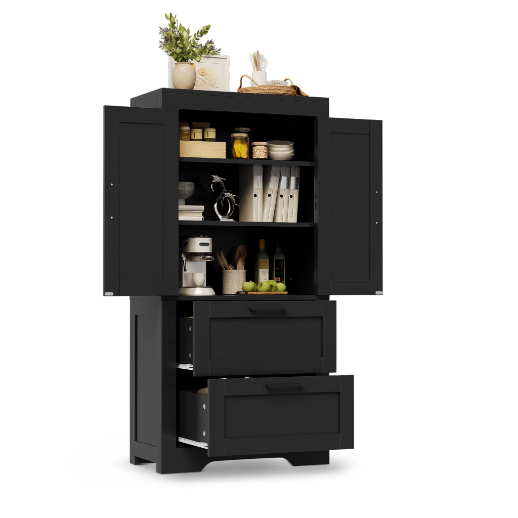 Armadio alto 60x30x128 cm con ripiani regolabili in PB e MDF nero