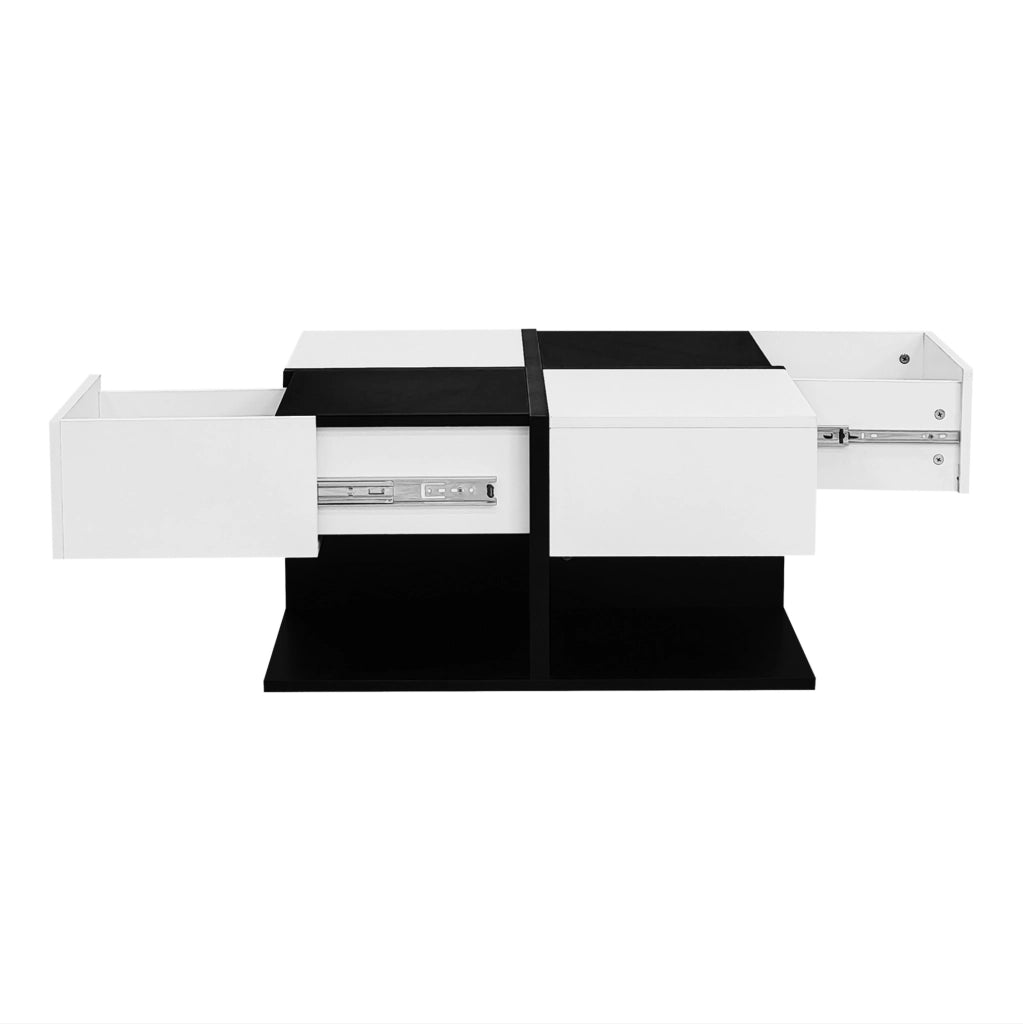 Tavolino da caffè 70x70x35.5 cm con 2 cassetti; spazio nascosto; in truciolare nero e bianco