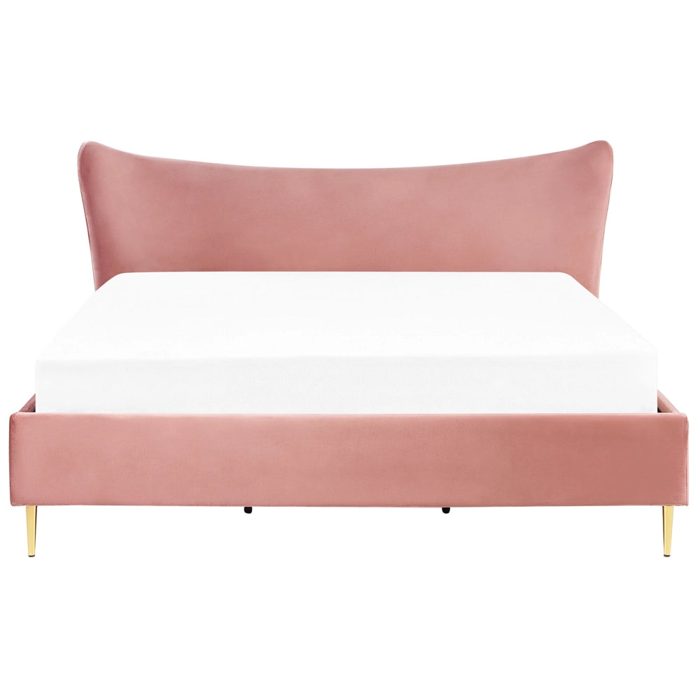 Letto in velluto rosa con struttura 180 x 200 cm gambe imbottite oro testiera stile glamour moderno