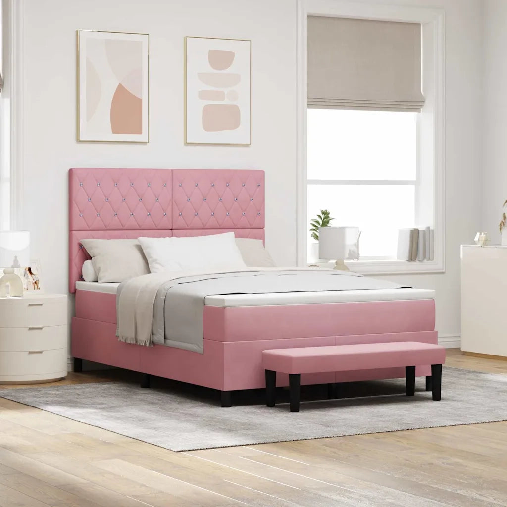 Letto a molle con testiera Rosa 190 x 140 cm Velluto 3344449