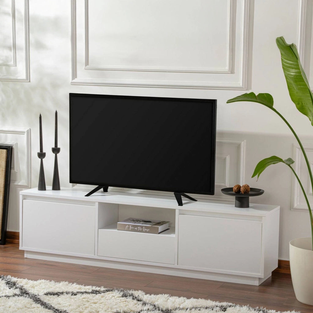 Mobile porta TV Morrigan, Credenza da soggiorno, Armadio basso per TV, Base parete attrezzata, 160x30 h42 cm, Bianco