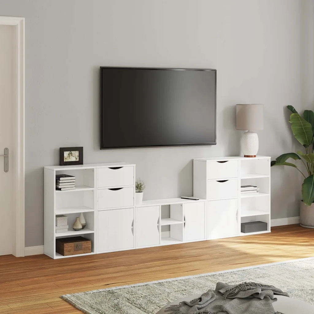 Mobile TV 5 pz-Mobile per TV-Credenza TV con Contenitore ODDA Bianco in Legno di Pino 354287