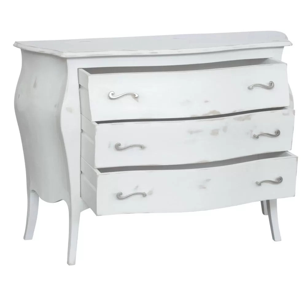 Cassettiera 3 cassetti bombata legno shabby bianco consumato 118x50x85 - Mobili 2G