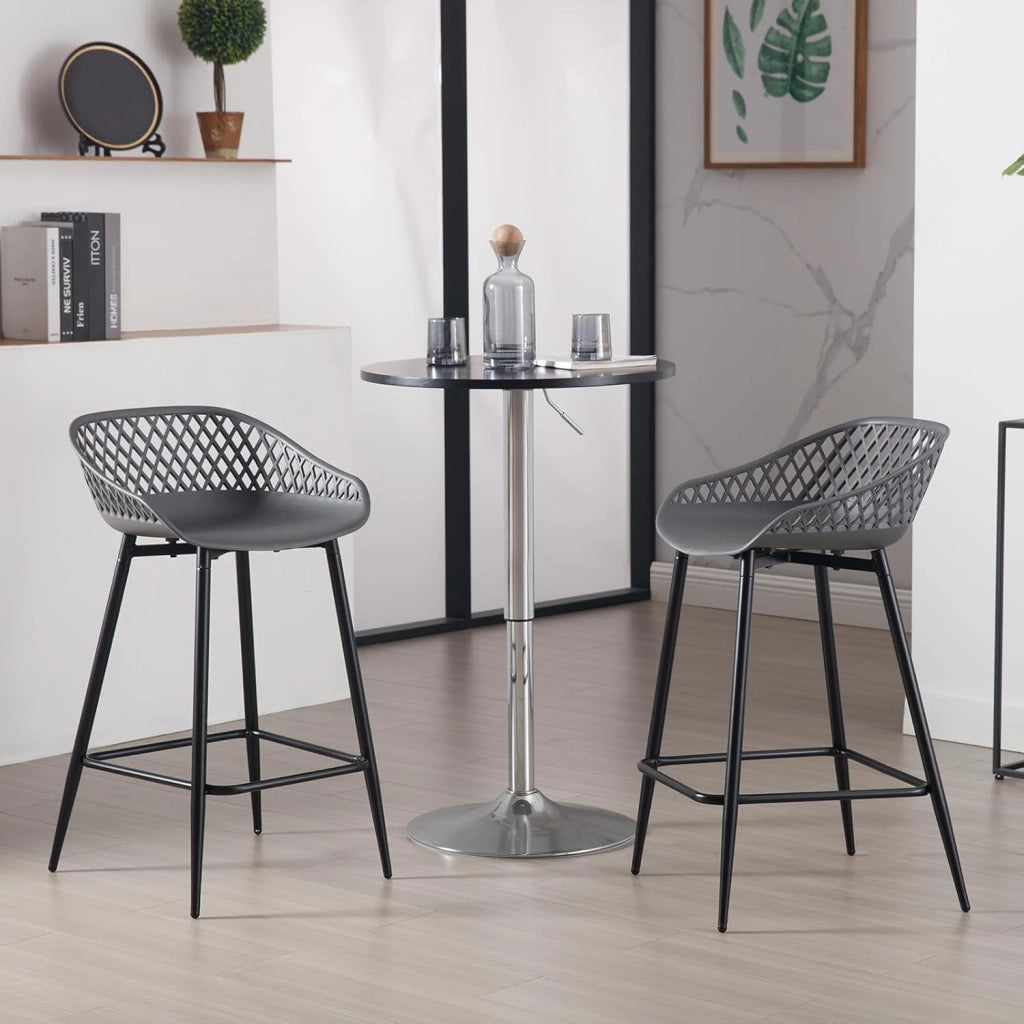 Sgabelli da Bar Set di 4, Sgabelli da Bar per Colazione, Sgabelli da Cucina con Poggiapiedi e Schienale, Sgabelli Alto con Seduta in Plastica, Grigio, BH417gr-4