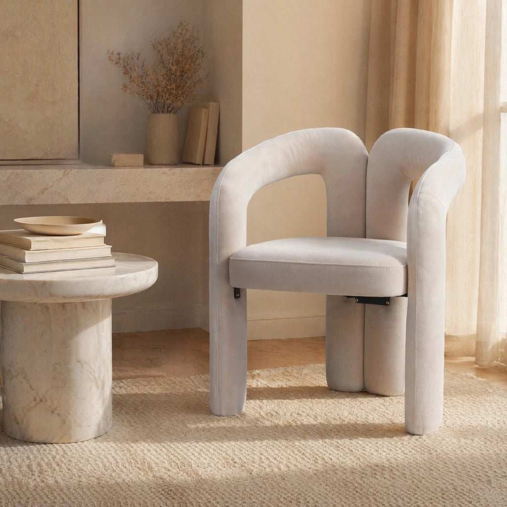 Set di 2 sedie da pranzo in velluto beige, design moderno con braccioli e struttura stabile