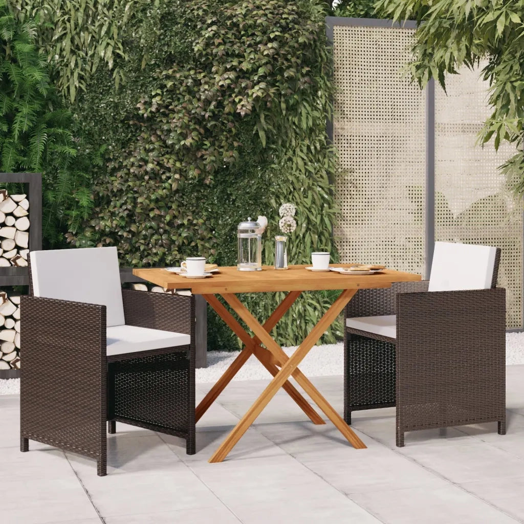 Set da Pranzo per Giardino 3 pz con Cuscini Marrone cod mxl 35637