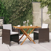 Set da Pranzo per Giardino 3 pz con Cuscini Marrone cod mxl 35637