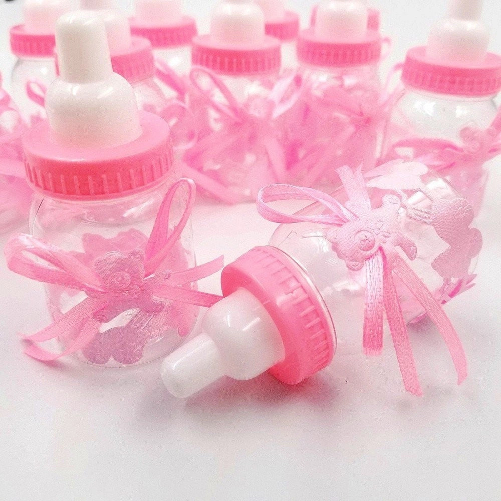 Trade Shop - 12 X Bomboniera Portaconfetti Per Battesimo Nascita Bottiglia Biberon Rosa -
