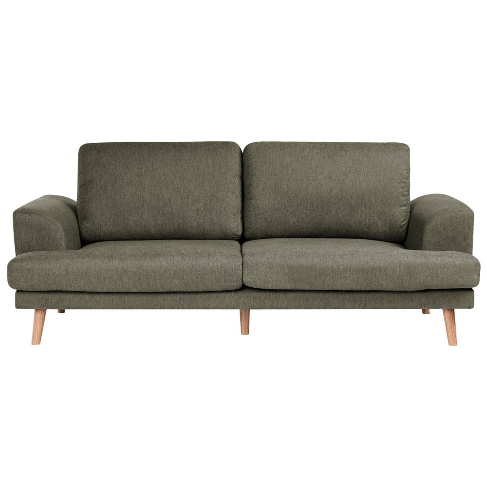 Set da salotto a 4 posti con divano in tessuto e poltrona braccioli svasati in stile moderno verde