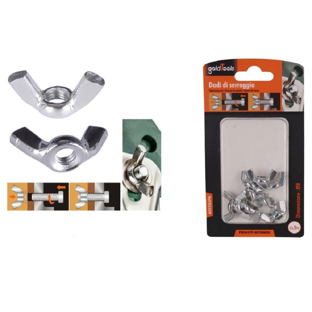 Trade Shop - Set 9 Pezzi Dadi Di Serraggio Dado Con Alette Filettatura M8 Fissaggio 93329 -
