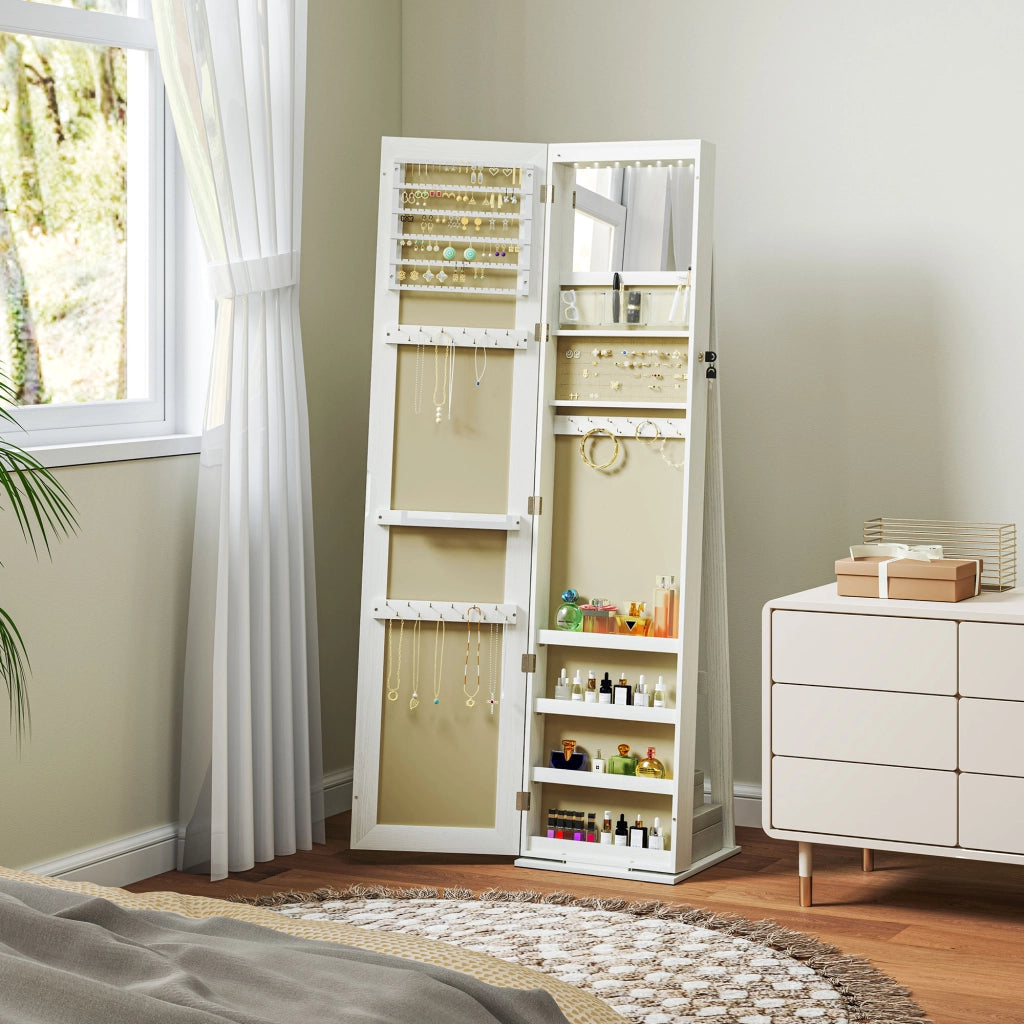 Armadio con Luci LED e Specchio ¨C Zephmum ¨C Bianco con Vena Legno